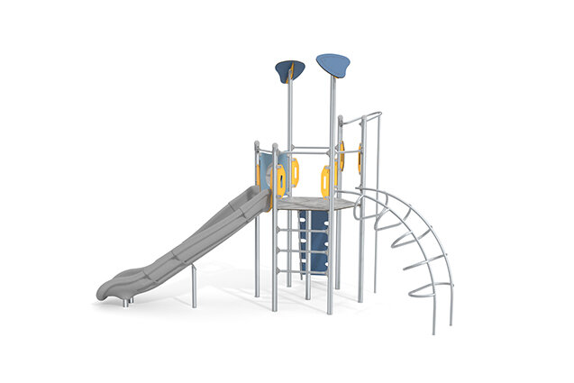 3D rendering af Play tower - Aquarius INOX hexagonal tower slide