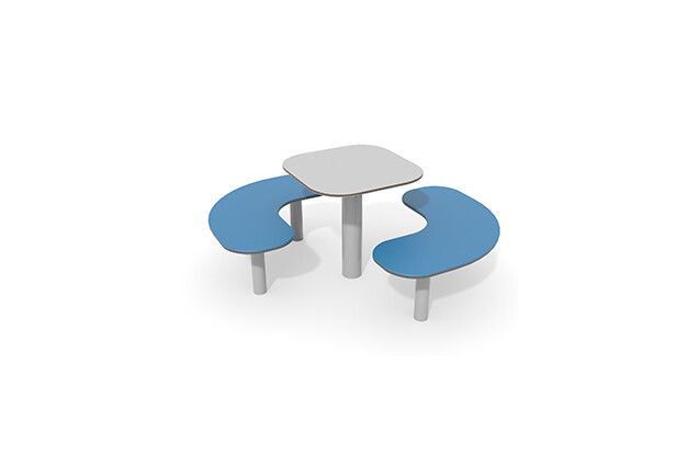 3D rendering af Outdoor furniture – table with two benches blue