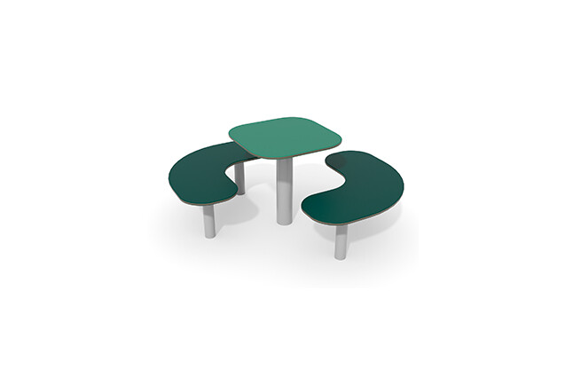 3D rendering af Outdoor furniture – table with two benches green