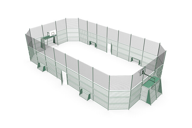 3D rendering af Multi-sport court - Sport Arena 6, 24.30 x 12.72 m green
