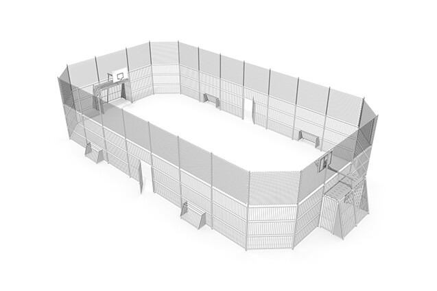 3D rendering af Multi-sport court - Sport Arena 6, 24.30 x 12.72 m grey