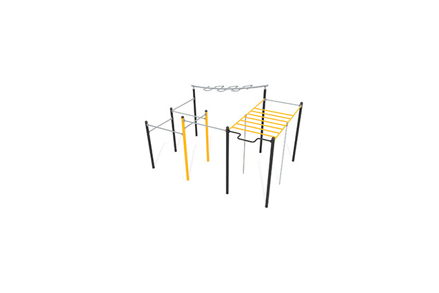 3D rendering af Fitness – Street workout multi station 3 yellow