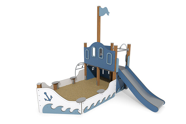 3D rendering af Play ship - ECO ship with sandbox blue