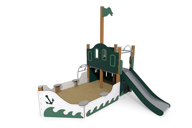 3D rendering af Play ship - ECO ship with sandbox green
