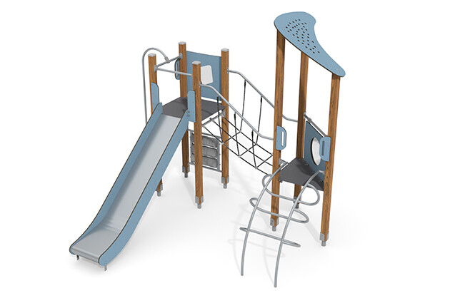 3D rendering af Play tower - ECO double tower rope bridge blue