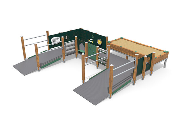 3D rendering af Play tower - ECO play environment with wheelchair ramp green
