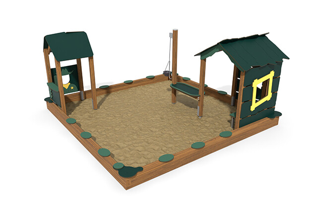 3D rendering af Sandbox - ECO sandbox environment two playhouses green