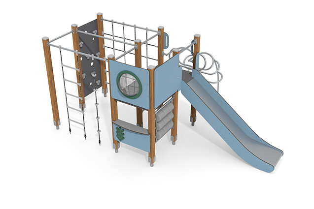 3D rendering af Play tower - ECO single tower climbing structure blue