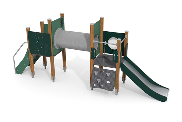 3D rendering af Play tower - ECO double tower crawl tube green