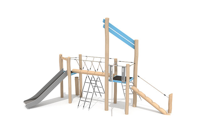 3D rendering af Play tower - Robinia Scandic double tower with fireman's pole
