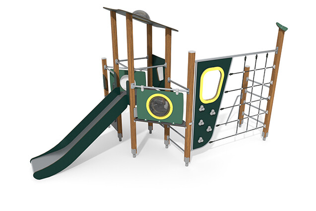 3D rendering af Play tower - ECO single tower climbing course green