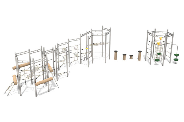 3D rendering af Climbing structure - climbing course 2 stainless steel robinia