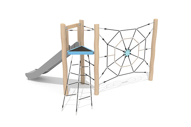 Play tower - Robinia Scandic tower with slide and spider web climbing net
