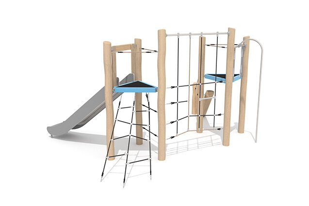 Play tower - Robinia Scandic double tower with climbing net and balance beam